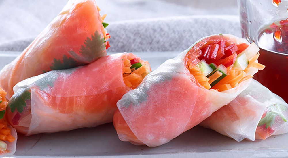 Rice paper rolls with smoked ocean trout