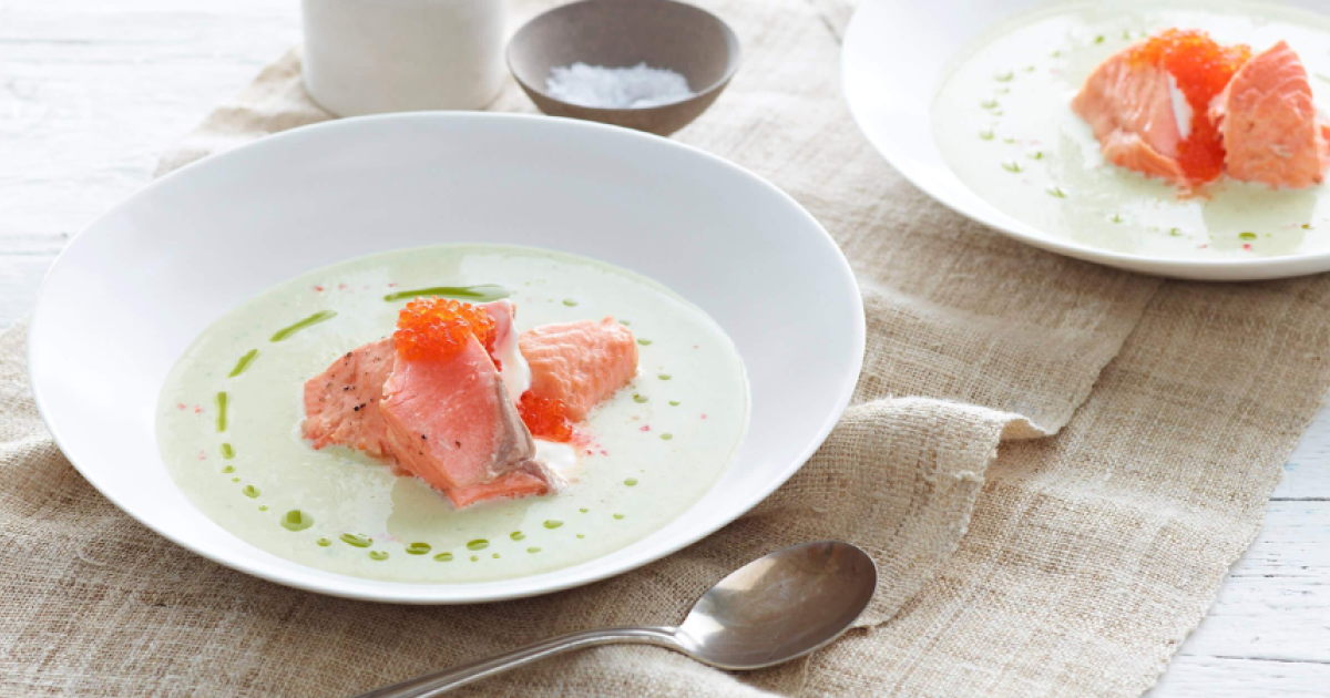 Cucumber gazpacho with ocean trout | Petuna Seafoods